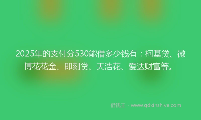2025年的支付分530能借多少钱有：柯基贷、微博花花金、即刻贷、天浩花、爱达财富等。