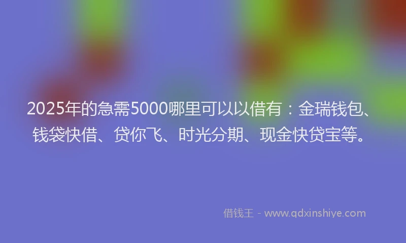 2025年的急需5000哪里可以以借有：金瑞钱包、钱袋快借、贷你飞、时光分期、现金快贷宝等。