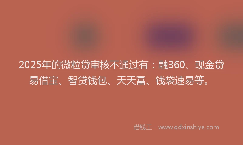 2025年的微粒贷审核不通过有：融360、现金贷易借宝、智贷钱包、天天富、钱袋速易等。