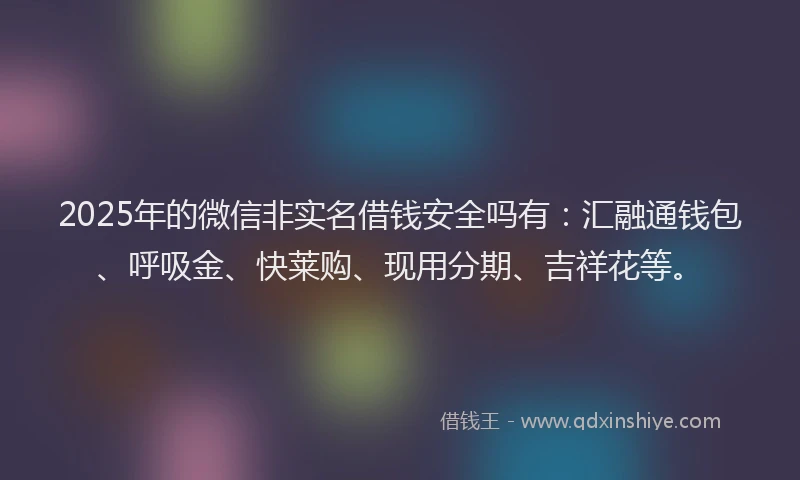 2025年的微信非实名借钱安全吗有：汇融通钱包、呼吸金、快莱购、现用分期、吉祥花等。