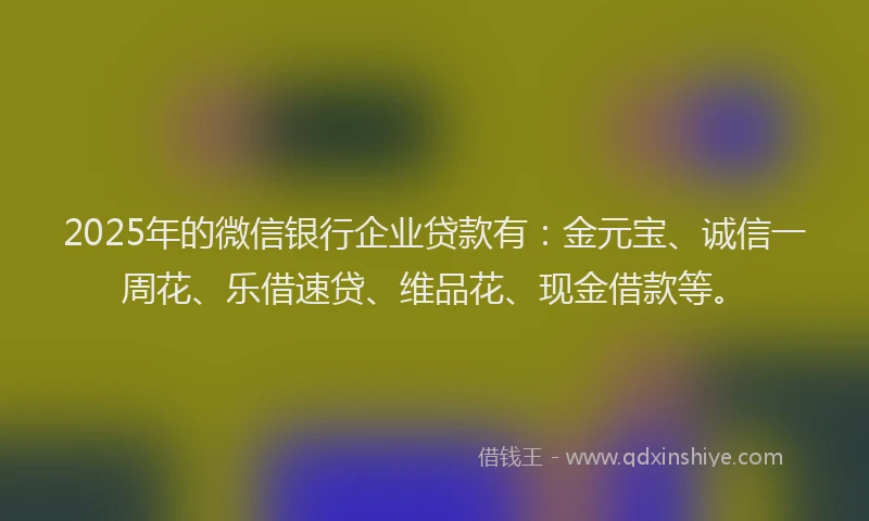 2025年的微信银行企业贷款有：金元宝、诚信一周花、乐借速贷、维品花、现金借款等。