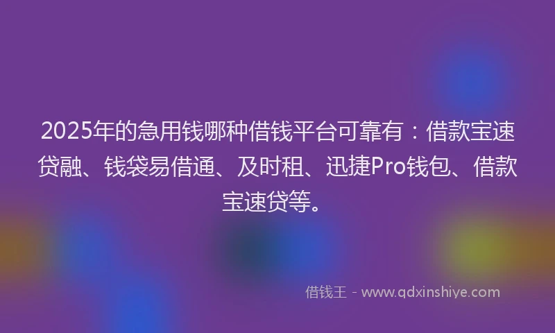 2025年的急用钱哪种借钱平台可靠有：借款宝速贷融、钱袋易借通、及时租、迅捷Pro钱包、借款宝速贷等。