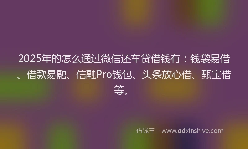 2025年的怎么通过微信还车贷借钱有：钱袋易借、借款易融、信融Pro钱包、头条放心借、甄宝借等。