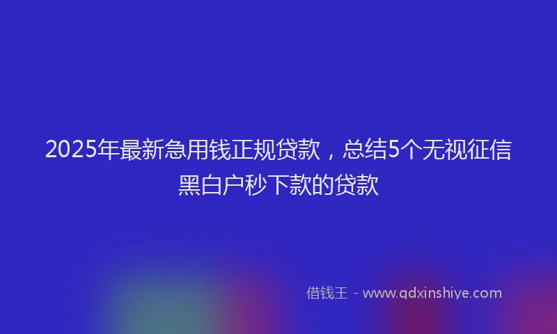 2025年最新急用钱正规贷款，总结5个无视征信黑白户秒下款的贷款