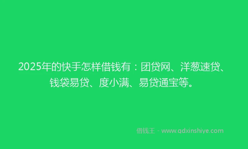 2025年的快手怎样借钱有：团贷网、洋葱速贷、钱袋易贷、度小满、易贷通宝等。
