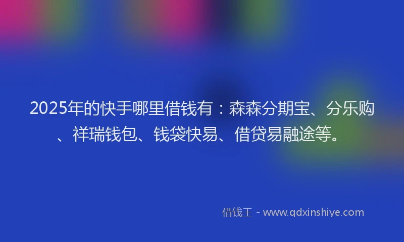2025年的快手哪里借钱有：森森分期宝、分乐购、祥瑞钱包、钱袋快易、借贷易融途等。