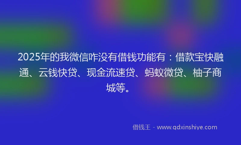 2025年的我微信咋没有借钱功能有：借款宝快融通、云钱快贷、现金流速贷、蚂蚁微贷、柚子商城等。