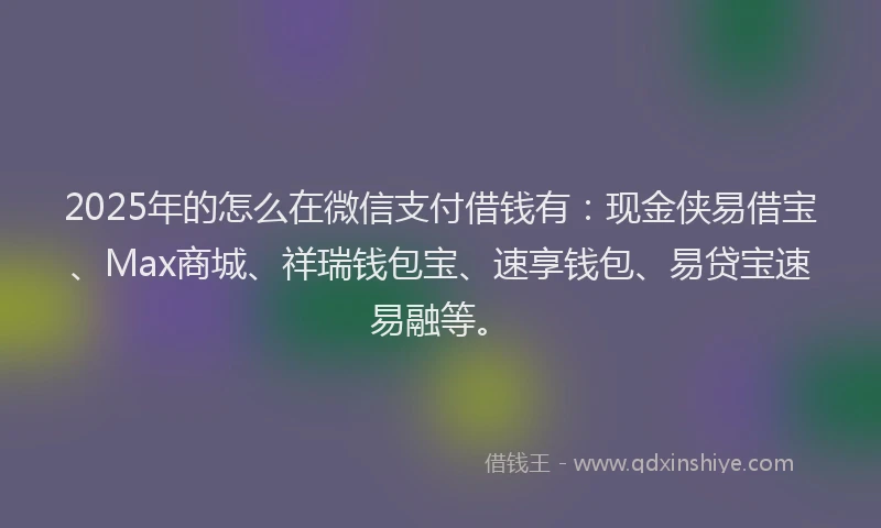 2025年的怎么在微信支付借钱有：现金侠易借宝、Max商城、祥瑞钱包宝、速享钱包、易贷宝速易融等。