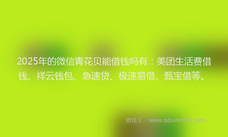 2025年的微信青花贝能借钱吗有：美团生活费借钱、祥云钱包、急速贷、极速易借、甄宝借等。