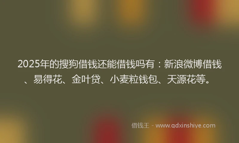 2025年的搜狗借钱还能借钱吗有：新浪微博借钱、易得花、金叶贷、小麦粒钱包、天源花等。
