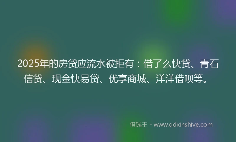 2025年的房贷应流水被拒有：借了么快贷、青石信贷、现金快易贷、优享商城、洋洋借呗等。