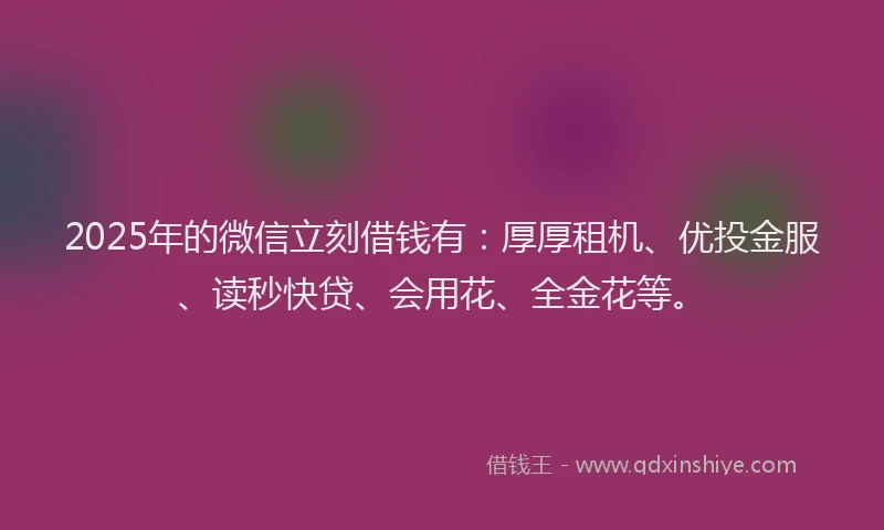 2025年的微信立刻借钱有：厚厚租机、优投金服、读秒快贷、会用花、全金花等。