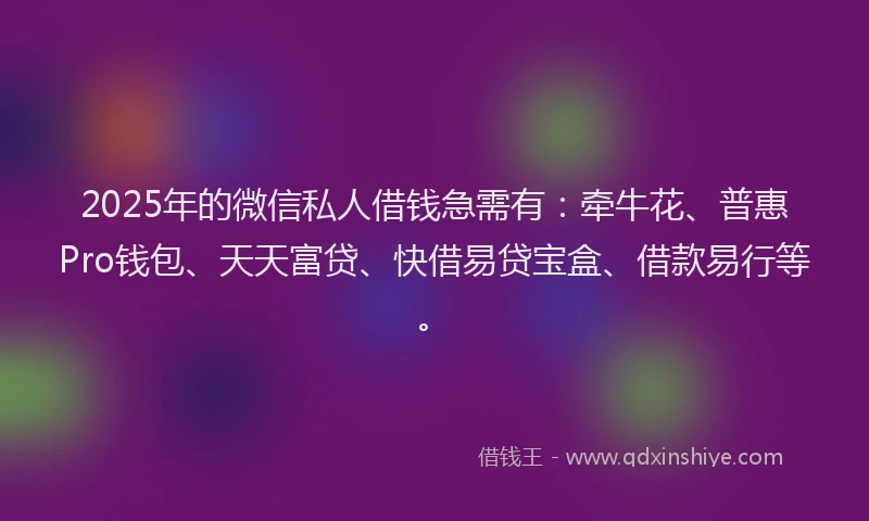 2025年的微信私人借钱急需有：牵牛花、普惠Pro钱包、天天富贷、快借易贷宝盒、借款易行等。
