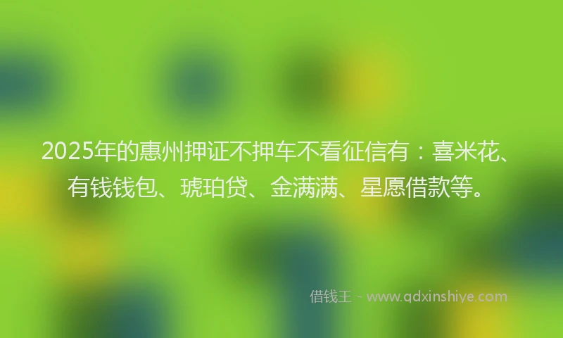 2025年的惠州押证不押车不看征信有：喜米花、有钱钱包、琥珀贷、金满满、星愿借款等。