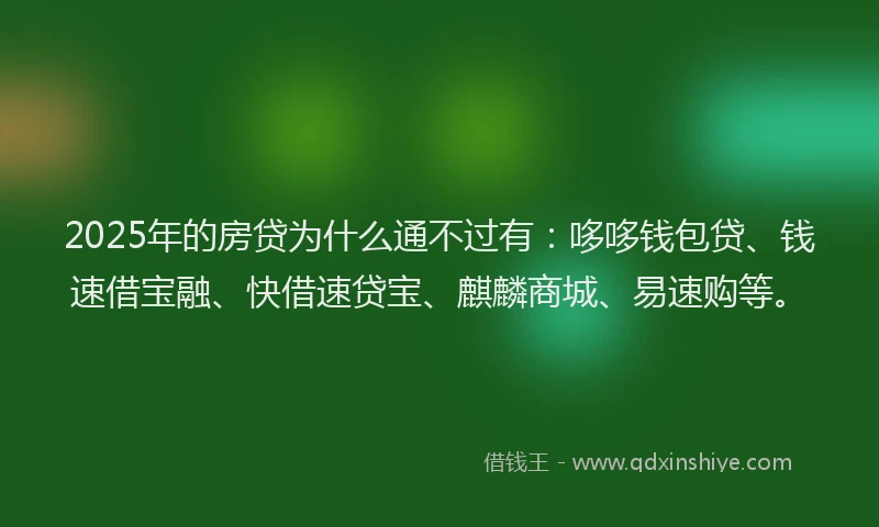2025年的房贷为什么通不过有：哆哆钱包贷、钱速借宝融、快借速贷宝、麒麟商城、易速购等。