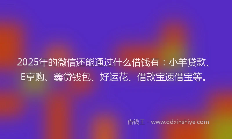 2025年的微信还能通过什么借钱有：小羊贷款、E享购、鑫贷钱包、好运花、借款宝速借宝等。