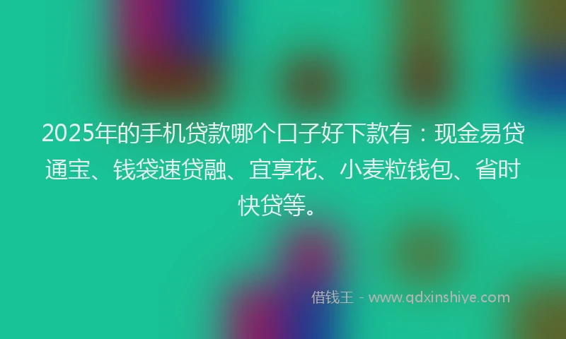 2025年的手机贷款哪个口子好下款有：现金易贷通宝、钱袋速贷融、宜享花、小麦粒钱包、省时快贷等。
