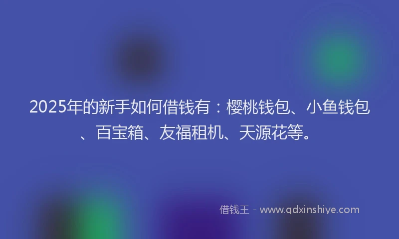 2025年的新手如何借钱有：樱桃钱包、小鱼钱包、百宝箱、友福租机、天源花等。