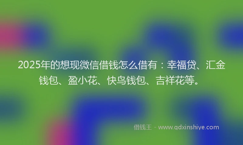 2025年的想现微信借钱怎么借有：幸福贷、汇金钱包、盈小花、快鸟钱包、吉祥花等。
