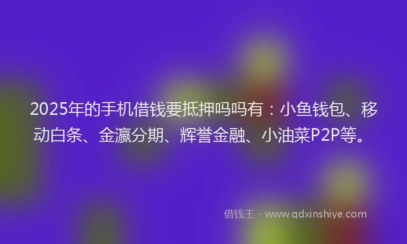 2025年的手机借钱要抵押吗吗有：小鱼钱包、移动白条、金瀛分期、辉誉金融、小油菜P2P等。