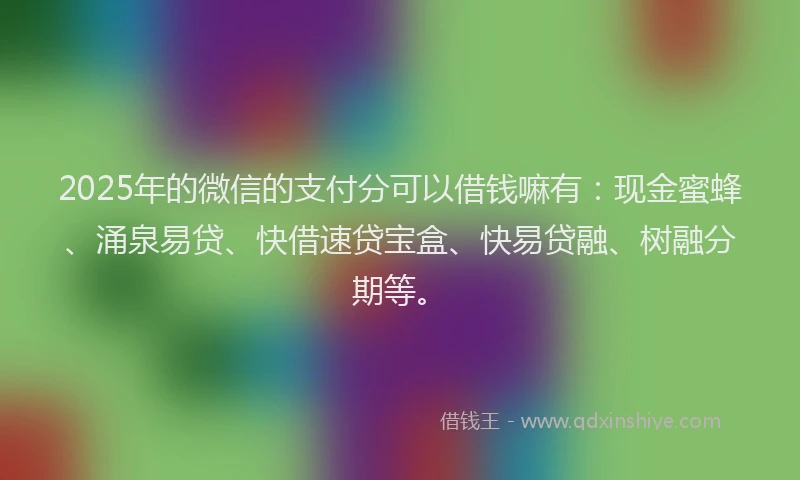 2025年的微信的支付分可以借钱嘛有：现金蜜蜂、涌泉易贷、快借速贷宝盒、快易贷融、树融分期等。