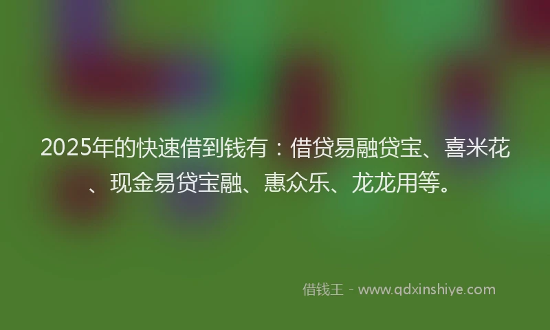 2025年的快速借到钱有：借贷易融贷宝、喜米花、现金易贷宝融、惠众乐、龙龙用等。