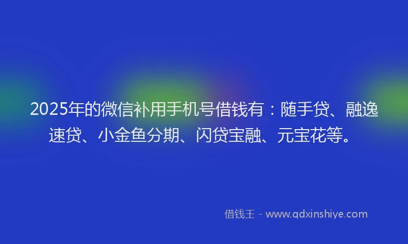 2025年的微信补用手机号借钱有：随手贷、融逸速贷、小金鱼分期、闪贷宝融、元宝花等。