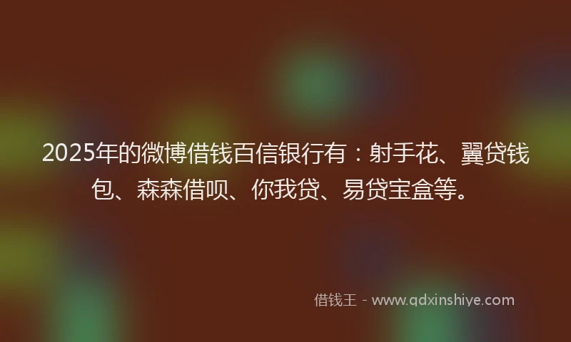 2025年的微博借钱百信银行有：射手花、翼贷钱包、森森借呗、你我贷、易贷宝盒等。