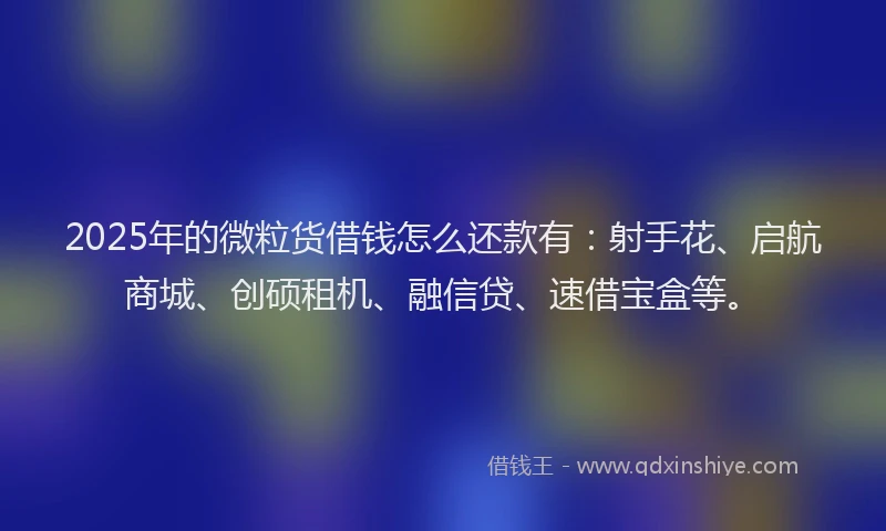 2025年的微粒货借钱怎么还款有：射手花、启航商城、创硕租机、融信贷、速借宝盒等。