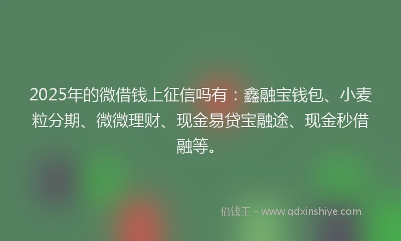 2025年的微借钱上征信吗有：鑫融宝钱包、小麦粒分期、微微理财、现金易贷宝融途、现金秒借融等。