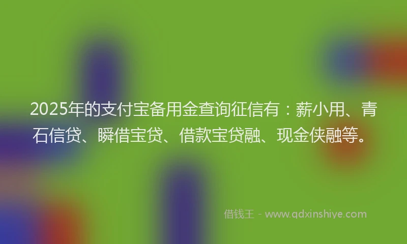 2025年的支付宝备用金查询征信有：薪小用、青石信贷、瞬借宝贷、借款宝贷融、现金侠融等。