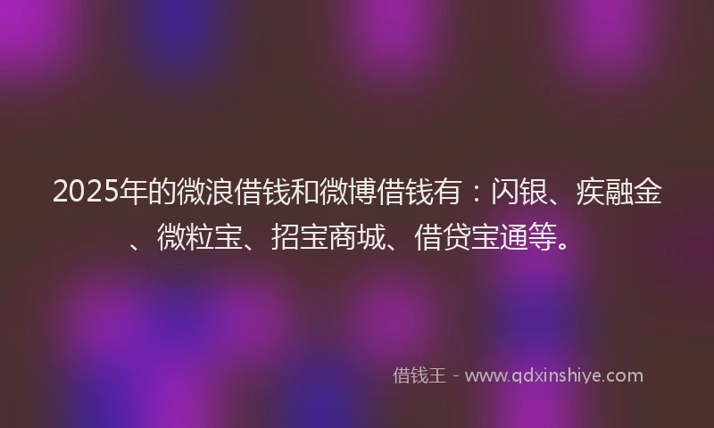 2025年的微浪借钱和微博借钱有：闪银、疾融金、微粒宝、招宝商城、借贷宝通等。