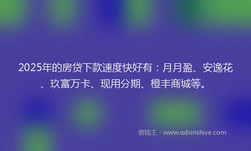 2025年的房贷下款速度快好有：月月盈、安逸花、玖富万卡、现用分期、橙丰商城等。