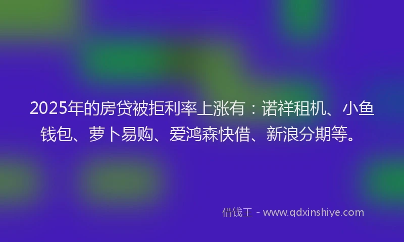 2025年的房贷被拒利率上涨有：诺祥租机、小鱼钱包、萝卜易购、爱鸿森快借、新浪分期等。