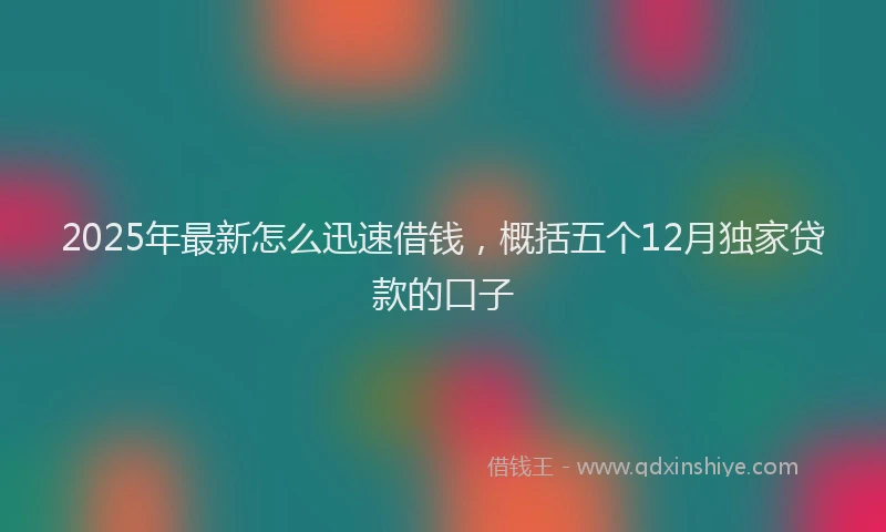 2025年最新怎么迅速借钱，概括五个12月独家贷款的口子