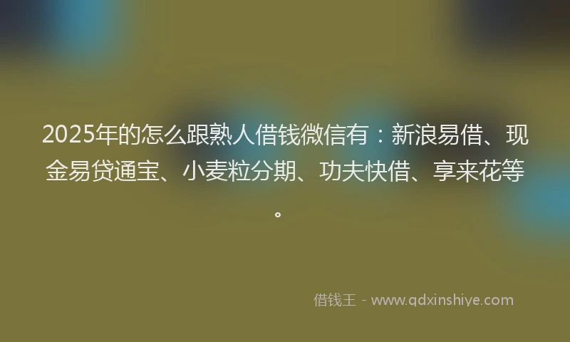 2025年的怎么跟熟人借钱微信有：新浪易借、现金易贷通宝、小麦粒分期、功夫快借、享来花等。