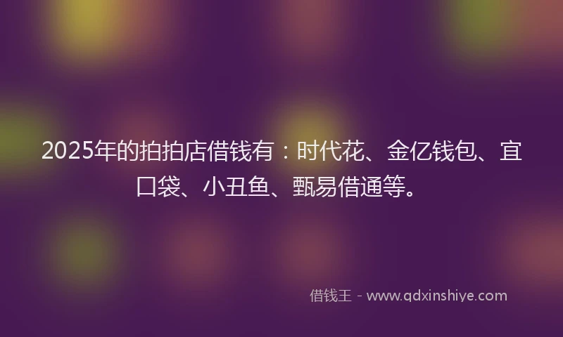 2025年的拍拍店借钱有：时代花、金亿钱包、宜口袋、小丑鱼、甄易借通等。