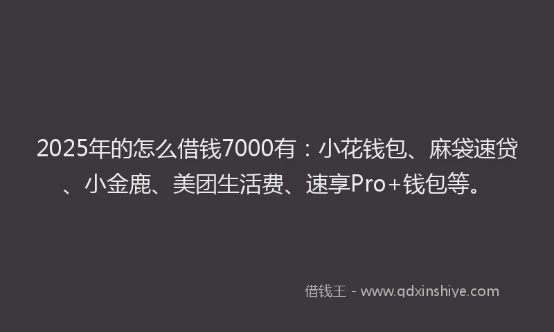 2025年的怎么借钱7000有：小花钱包、麻袋速贷、小金鹿、美团生活费、速享Pro+钱包等。