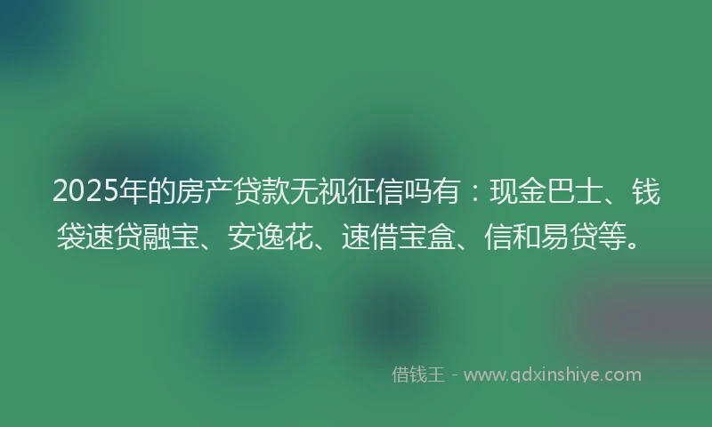 2025年的房产贷款无视征信吗有：现金巴士、钱袋速贷融宝、安逸花、速借宝盒、信和易贷等。