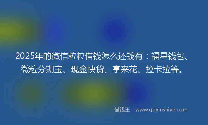 2025年的微信粒粒借钱怎么还钱有：福星钱包、微粒分期宝、现金快贷、享来花、拉卡拉等。