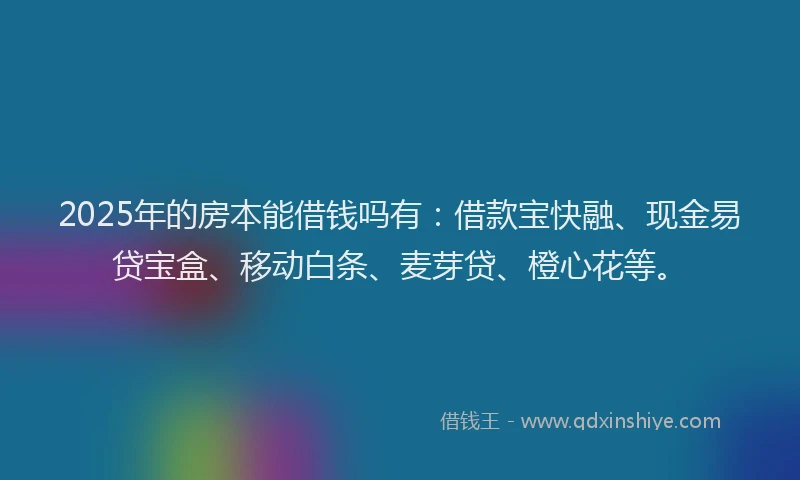 2025年的房本能借钱吗有：借款宝快融、现金易贷宝盒、移动白条、麦芽贷、橙心花等。