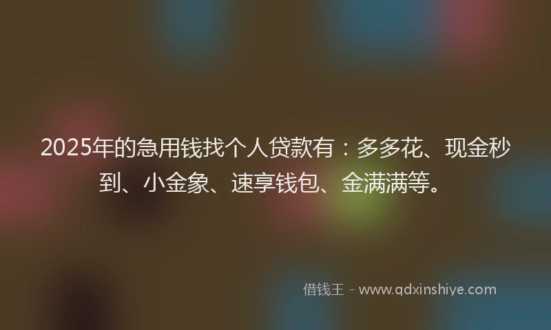 2025年的急用钱找个人贷款有：多多花、现金秒到、小金象、速享钱包、金满满等。