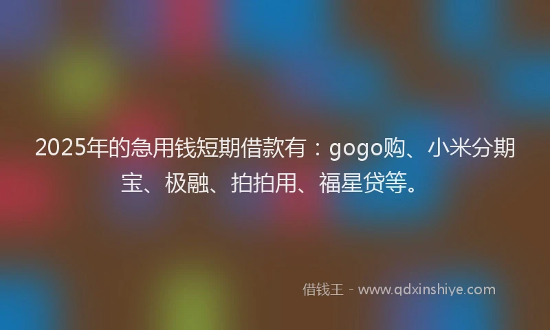 2025年的急用钱短期借款有：gogo购、小米分期宝、极融、拍拍用、福星贷等。