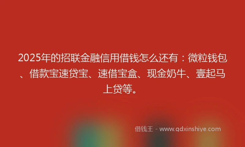 2025年的招联金融信用借钱怎么还有：微粒钱包、借款宝速贷宝、速借宝盒、现金奶牛、壹起马上贷等。