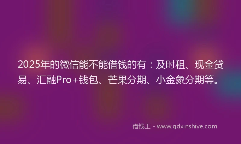 2025年的微信能不能借钱的有：及时租、现金贷易、汇融Pro+钱包、芒果分期、小金象分期等。