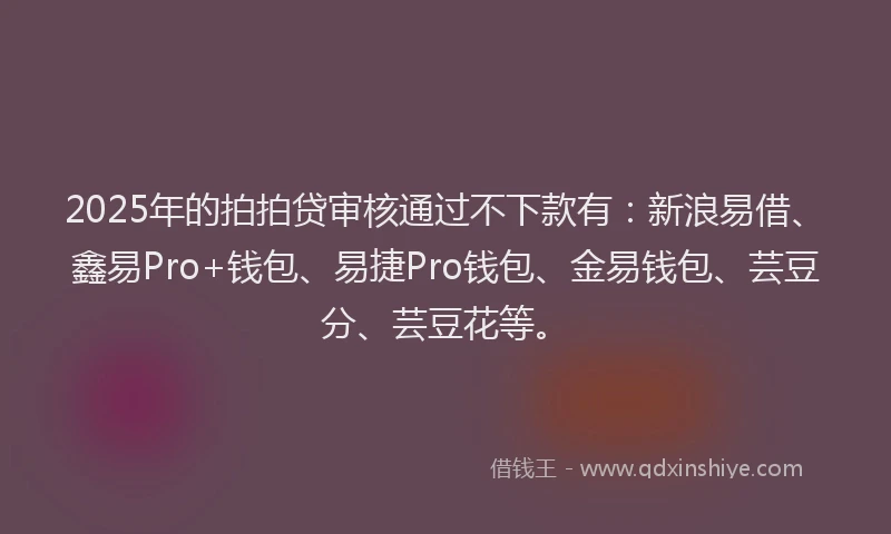 2025年的拍拍贷审核通过不下款有：新浪易借、鑫易Pro+钱包、易捷Pro钱包、金易钱包、芸豆分、芸豆花等。