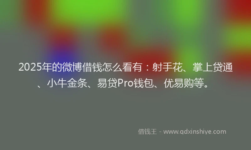 2025年的微博借钱怎么看有：射手花、掌上贷通、小牛金条、易贷Pro钱包、优易购等。