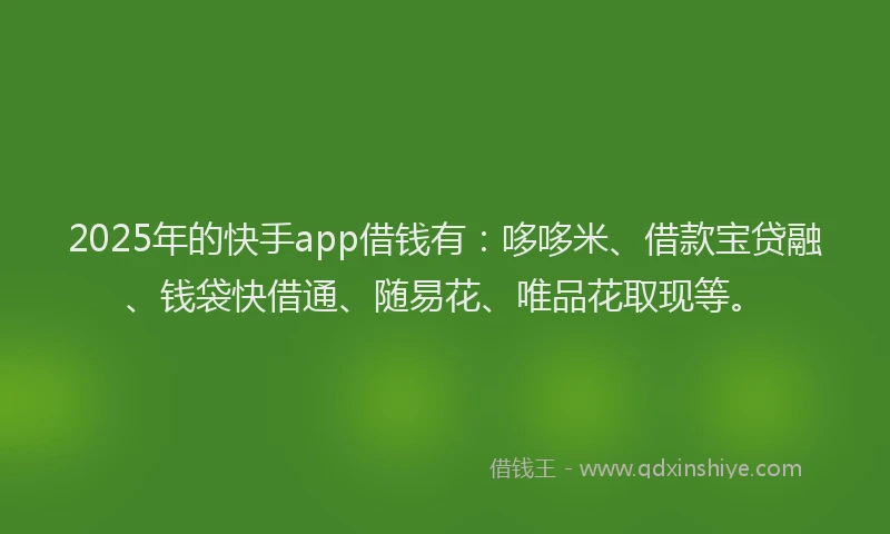2025年的快手app借钱有：哆哆米、借款宝贷融、钱袋快借通、随易花、唯品花取现等。