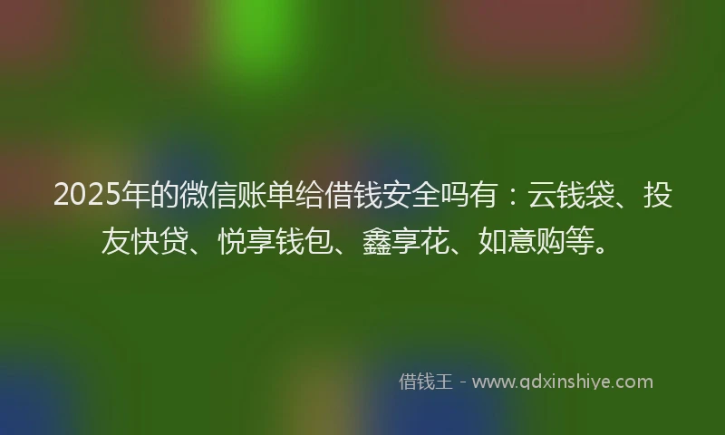2025年的微信账单给借钱安全吗有：云钱袋、投友快贷、悦享钱包、鑫享花、如意购等。
