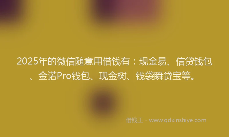 2025年的微信随意用借钱有：现金易、信贷钱包、金诺Pro钱包、现金树、钱袋瞬贷宝等。